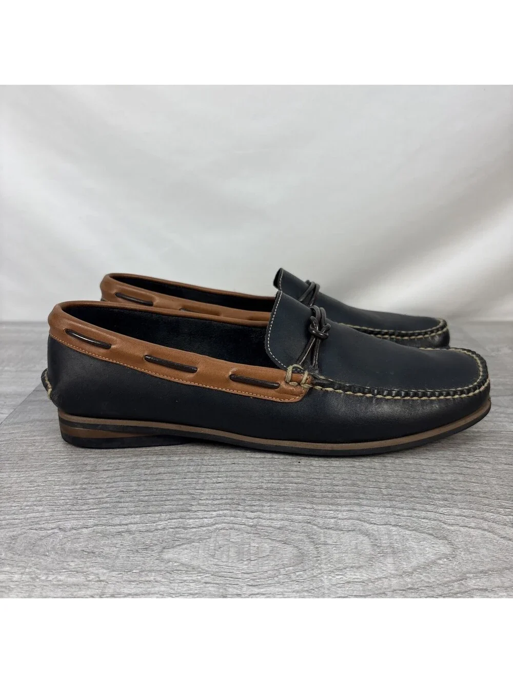 RZ Design Robert Zur Leather Loafer Boat Shoes Black Brown 10.5M